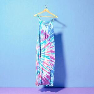 Aruba Blue Tie Dyed Boho Hippie Maxi Dress M